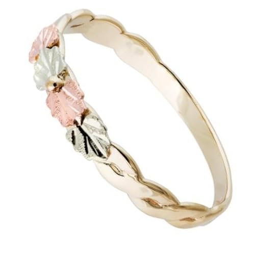 Slim Profile Leaf Band, 10k Yellow Gold, 12k Pink and Green Gold in Black Hills Gold Motif4