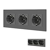 BSEED Presa Schuko con USB/tipo C 16 Amp con morsetto a incastro, presa da incasso con doppia USB/tipo C da 228 mm, presa da parete, presa USB, colore grigio