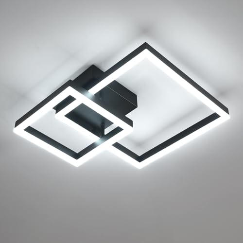Plafoniera LED Soffitto Moderna, 36W 4050LM Lampada da Soffitto Quadrata Moderna, Luce Fredda 6500K Salotto Plafoniera in Acrilico per Soggiorno, Camera da Letto, Cucina, Nero, 52*42*12CM