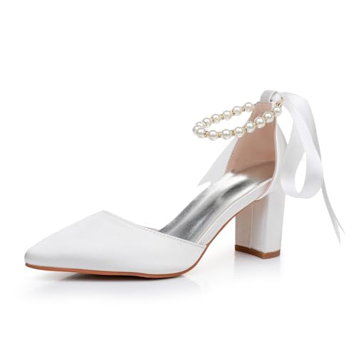 Women's Ankle Strap Pumps with Pearls, Pointed Toe, 3