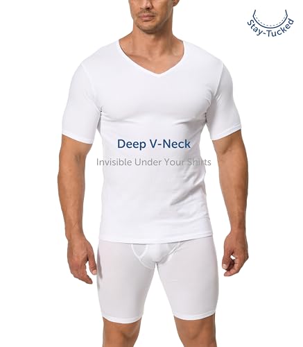 Comfneat Men's 3-Pack Undershirts Stretchy Cotton Spandex V-Neck T-Shirts (White V-Neck 3-Pack, M) - Thumbnail 2