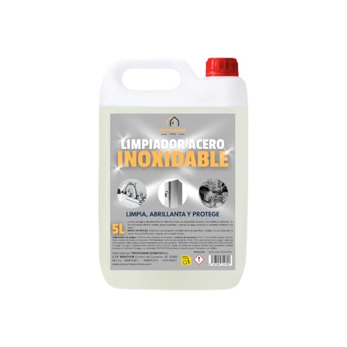 Limpiador de acero inoxidable | 3 en 1: Limpia, abrillanta y protege | Elimina la cal | Para todo tipo de superficies metálicas | Calidad Profesional (5 Litros)
