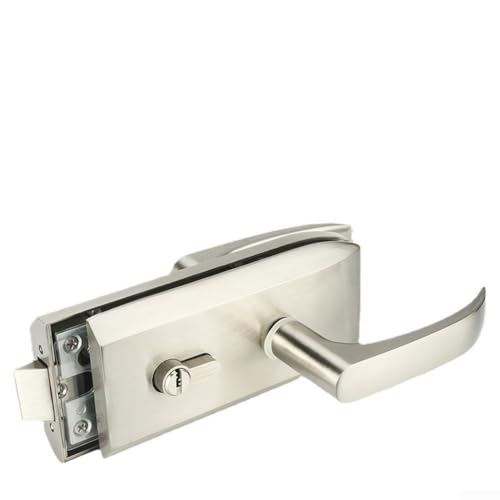 HanOaki Single Glass Door Lock Handle in Silver, Stainless Steel & Iron Build, for Office Room Partitions, 11.5 x 9 x 5 cm, Tool-Free Setup(A)