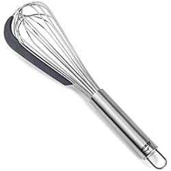 Batidora Manual LACOR 61627 Batidor Varilla Manual - Raspador de Silicona - Bate y Recoge la Mezcla - Inox - Mango Ergonómico - Certificado LFGB - Libre de BPA - Apto para el lavavajillas, Acero Inoxidable