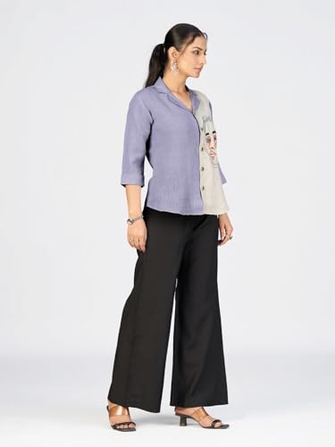 Image of Makhhi Wear Trendy Women's Sea Green & Beige Sketch Embroidered Casual Shirt for Women