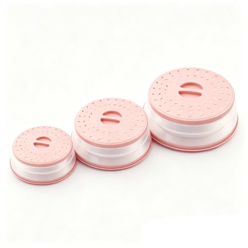Image of Collapsible Microwave Splatter Cover, (Peach pink, Set of 3) | Microwave Plate Cover With Steam Vent