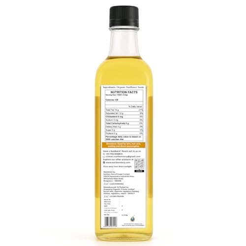 Image of Earthen Story Certified Organic Sunflower Oil 1L | Lab Tested for 250+ Pesticides | NPOP Approved | Unrefined & Chemical-Free Cooking Oil | High in Antioxidants, Heart-Healthy, Nutrient-Rich
