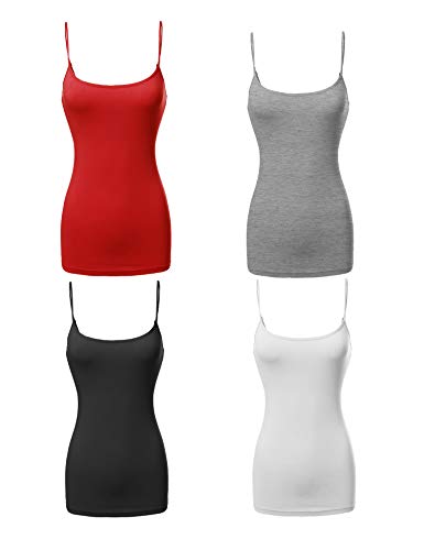 Made By Emma Basic Solid Long Length Adjustable Spaghetti Strap Tank Top Black/White/Hgrey/Classic Red 3Xl #TOP2
