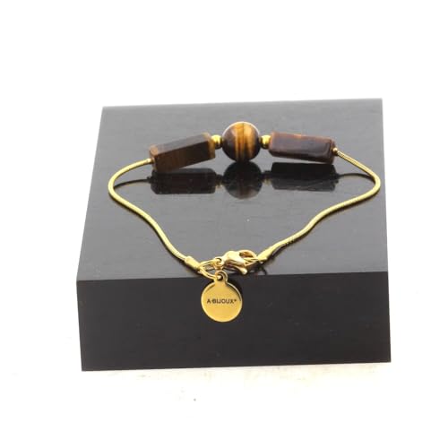 Bracelet oeil de tigre en acier doré inoxydable pour homme et femme ajustable