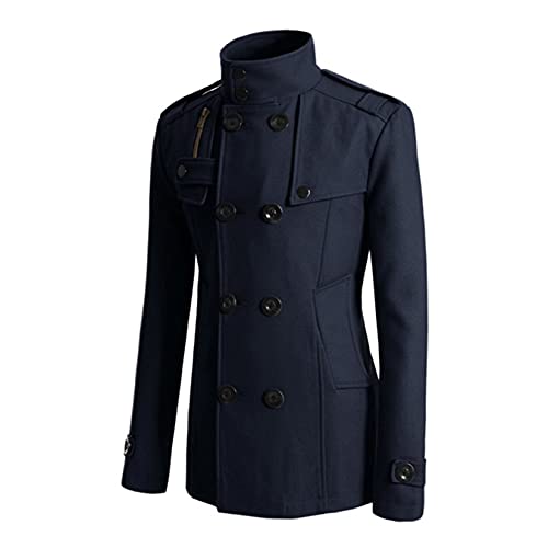 Image of Lu's Chic Men's Double Breasted Coat Korean Trenchcoat Fashion Dress Jacket Slim Fit Business Casual