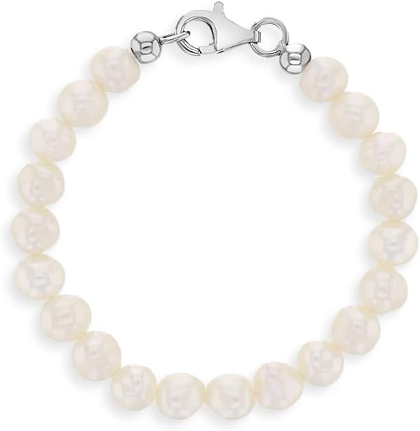 925 Sterling Silver Kid’s Bracelet with Freshwater Cultured Pearls for Little Girls & Toddlers 4.5″, 5.5″ & 6.5″ – Formal Event Jewelry for Children – Delicate Freshwater Pearl Accessories