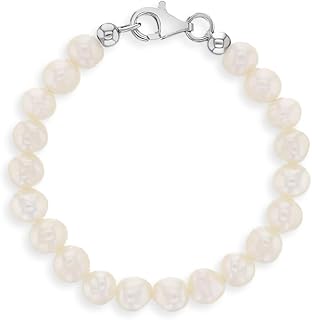 925 Sterling Silver Kid's Bracelet with Freshwater Cultured Pearls for Little Girls & Toddlers 4.5", 5.5" & 6.5" - Formal Event Jewelry for Children - Delicate Freshwater Pearl Accessories