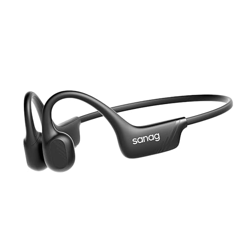 Sanag B21S True Bone Conduction Headphones, IPX5 Waterproof Bluetooth 5.4 Earphones, Wireless Open Ear Headset with Mic, 5.4 HiFi Bass, 10H Playtime for Running, Cycling, Sports, Workout (Black)