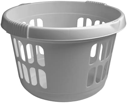 High Grade Plastic   Washing Clothes Linen Toys Storage Organising Bin (50 Ltr [Round basket], Ice White)