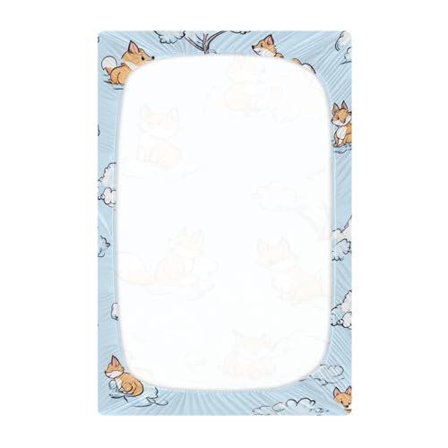 Image of Crib Sheet Breathable Soft Crib Mattress Sheet for Baby Toddler Boys Girls Fitted Crib Sheet Fit Standard Crib Mattress 39 x 27 Inch Blue Fox and White Clouds