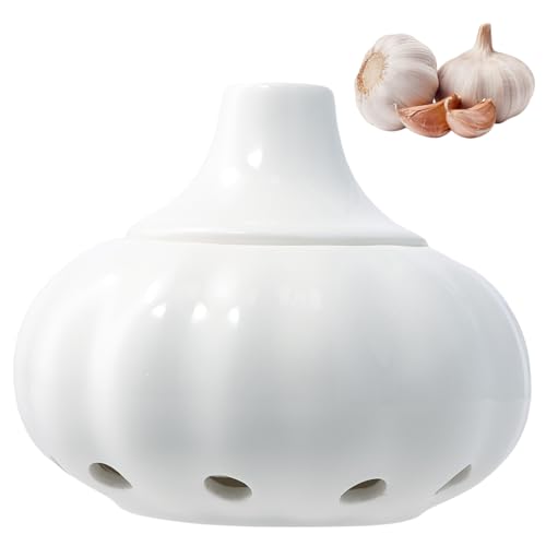 volumoon Tarro de Cocina para Guardar Ajos, Botes de Ceramica, con Agujeros de Ventilación, Recipiente Ventilado para Ajo, Almacenaje de Ajo, Tarros de Almacenamiento para Jengibre Ajo