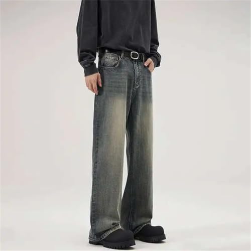 Men's Jeans American Solid Color Full Length Loose Straight Leg Denim Pants4