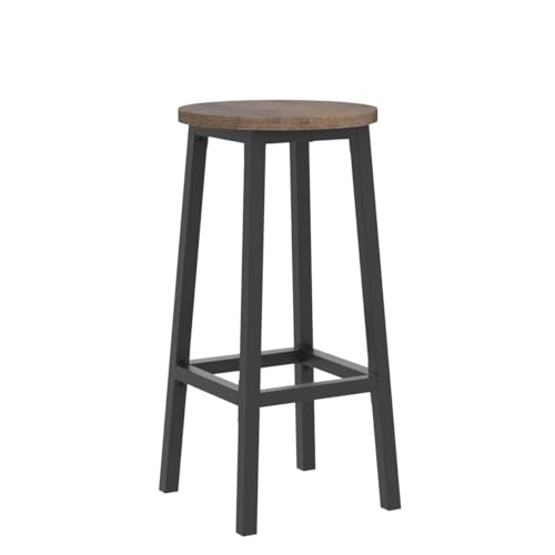 VASAGLE Bar Stool Set of 2 Round Chair High Kitchen Seat Steel Frame Height 65 cm Easy Assembly Industrial Style Rustic Brown and Black LBC32X
