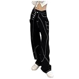 baggy jeans da donna baggy y2k boyfriend jeans a vita alta hip hop straight vintage denim pantaloni estivi tempo libero streetwear pantaloni wide leg jeans streetwear, nero , m