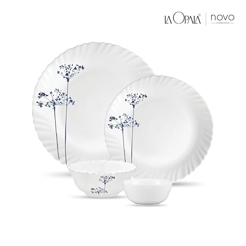 Image of La Opala Novo Collection Opal Glass Crockery | for Family of 6 | Dinner Set 20 pcs Aqua Spray | Plates & Bowls for Dining | Microwave Safe | 100% Vegetarian | Extra Strong | Light & White