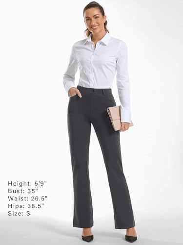Image of Stelle Women 28 inch /30 inch / 32 inch Bootcut Dress Pants Business Casual Work Pants with Pockets Pull On Regular Slacks for Office