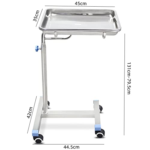Stand-Stainless-Steel-Instrument-Salon-Tray-Tattoo-Rolling-Tray-Mobile-Mayo-Tray-Stand-Adjustable-Height-Medical-Doctor-Tattoo-Spa-Salon-Equipment-Personal-Care-Max-Load-30kg-Tray-Size-45x35cm