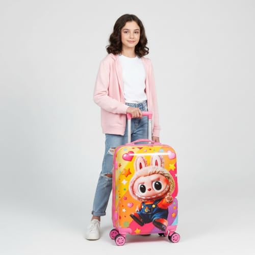 Image of ADSON Abs Kids Trolley 360 Rotating Luggage 360 Degree Wheels Princess Non-Breakable 20 Inch Kids Hardsided Suitcase with 4 Wheels, 360 Degree Wheel Travel Trolley Bag (Pink Rainbow Unicorn)