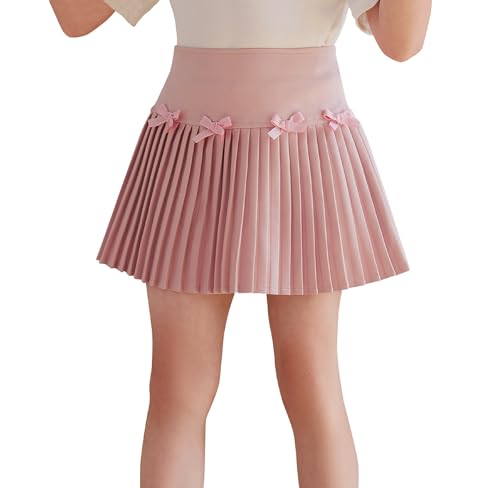 Happy Cherry Girls Pleated Skirt Kids Tennis Elastic Waist Uniform Bow Plaid Skirt Party Casual Flare Skirts