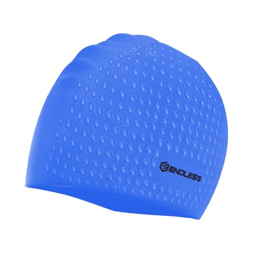 Endless EL1021 Comfortable Silicon Swimming Cap with Bubble Design | Blue | Material: Silicon | Elastic Waterproof Swimming Cap for Long and Short Hair with Thicker Edge | for Adults, Women & Men