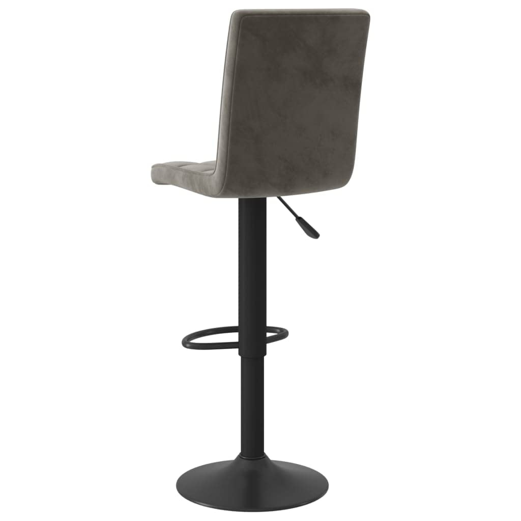 Taburete de bar estable con estructura de acero y suave tapizado en terciopelo, silla de bar regulable en altura con resorte de gas, taburete giratorio con reposapiés en gris oscuro