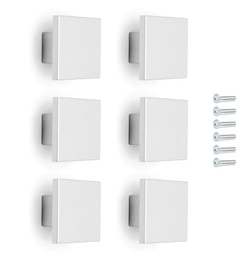 Poliplast – Set da 6 Pomelli, Design a quadrato, per Cucina, Armadio e Cassetti, per Bambini, Verniciato a mano, Colore Bianco, Art. 22q