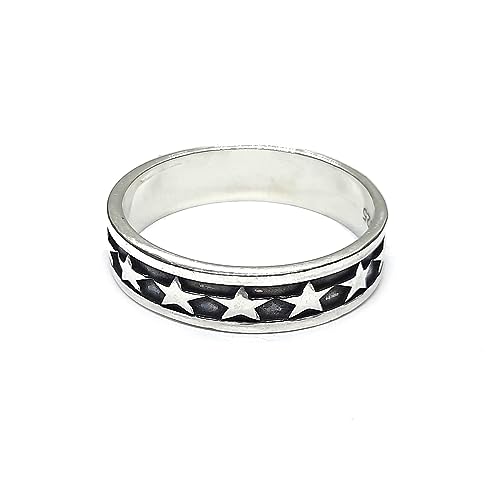Bague en argent sterling véritable anneau 6 mm étoiles solide poinçonnée 925