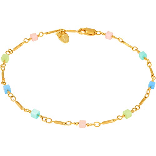 Lifetime Jewelry Ankle Bracelets for Women and Teen Girls [ 24k Gold Plated Colorful Square Beads Anklet ] Sturdy Foot Chain (11.00)