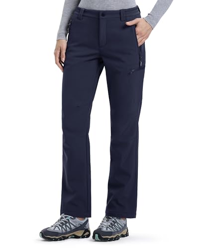 Outdoor Ventures Damen Softshellhose Winter Wanderhose Outdoorhose für Frauen Wasserdichthose Winddichte Skihosen Warme Gefütterte Trekkinghose Dunkelblau 46W/31L