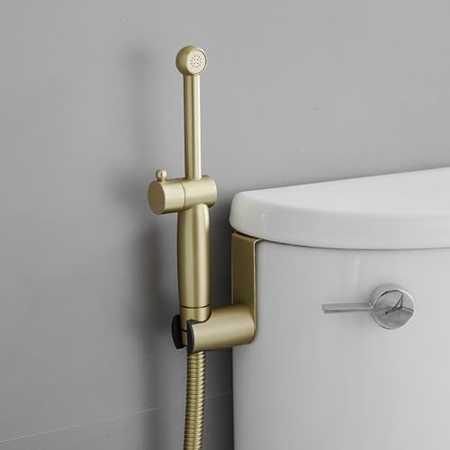 Bathfinesse Gold Bidet Sprayer Set, Sprayer Faucet for Toilet with Adjustable Water Pressure, Handheld Bidet Attachment Set, Brushed Gold