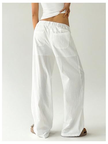 Verdusa Women's Ultra Low Waist Straight Leg Pants Casual Loose Trousers with Pockets2