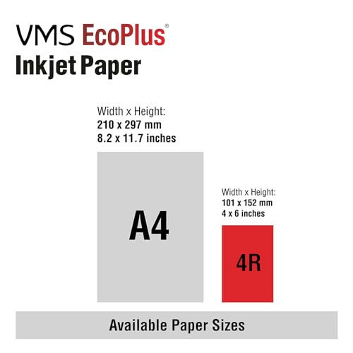 Image of VMS EcoPlus 130 GSM A4 Glossy Photo Paper - Water Resistant, Pack of 10 x 100 sheets, Compatible with all Inkjet Printers