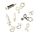 Ruwado 9 Pcs Medical Nurse Charms Gold Plated Enamel Cute White Nurse Cap Heart Stethoscope Charm for Jewelry Making Finding DIY Necklace Bracelet Craft Art Accessories