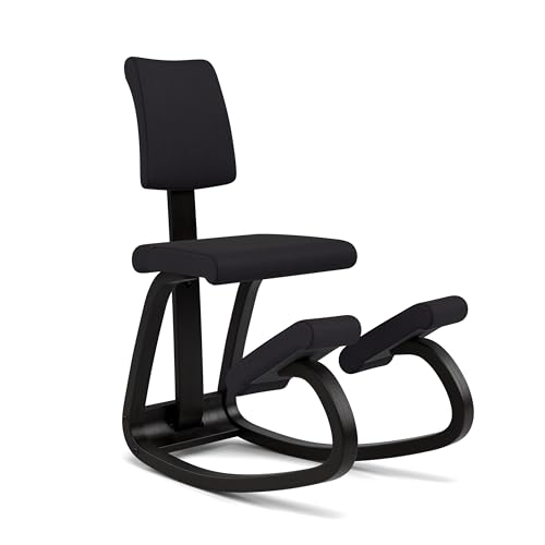 Varier Variable Plus Silla Ergonómica de Rodillas con Respaldo Negro/Negro – Silla de Oficina con Diseño Escandinavo, Postura Activa y Comodidad – Garantía de 10 Años