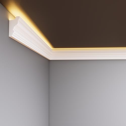 Image of DECOVISION DV-U05-B Coving Cornice (50×100mm) – LED Indirect Lighting or Classic Trim, Extruded Polystyrene, Paintable, Lightweight DIY Fit, English-Made (2m / 1 Length)