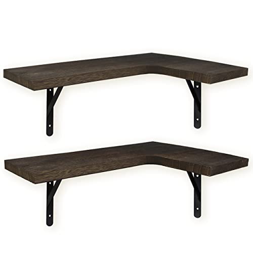Eckregal hängend | Wandregal für die Ecke | Eckregal aus Holz mit Regal-Halterung für die Wand in Küche, Badezimmer, Wohnzimmer, Schlafzimmer usw. | Regale für Ecken im 2er-Set