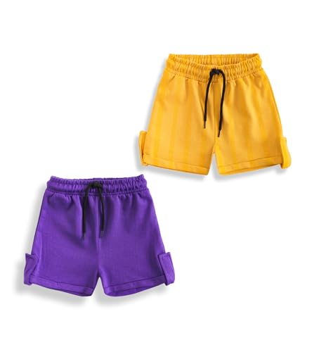 Image of YUV Multicolor Solid Cotton Blend Shorts for Girls, Pack of 2