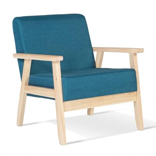 IDMarket - Fauteuil scandinave Anders en Tissu Bleu Canard