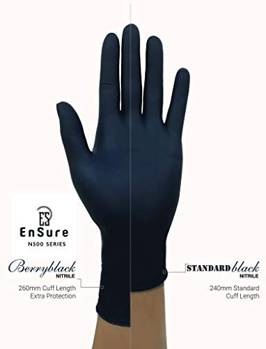SAF-CARE EnSure Low Derma Gray Black Powder Free Nitrile Exam Gloves, Extended Cuff
