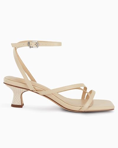Juliet Holy Womens Strappy Sandals Kitten Heel Open Toe Slingback Ankle Strap Wedding Party Summer Heeled Sandals Beige — view 4