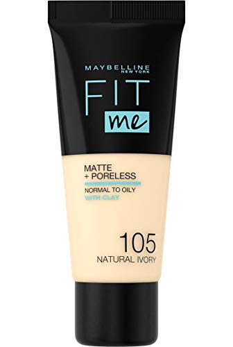 Maybelline New-York - Fond de teint Fluide Fit Me Matte & Poreless - Peaux normales à grasses - Teinte : 105 Ivoire Naturel - 30 ml