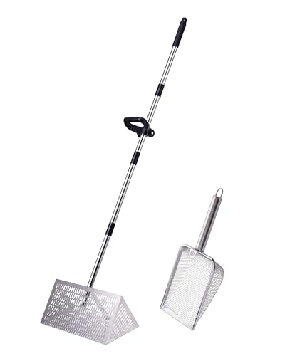 Sand Flea Rake 16 Wide - Detachable 54 Handle with Shark Tooth Screen - Stainless Steel Beach Rake for Fishing Bait Shelling Yard Cleaning - Saltwater Rust Proof & Portable
