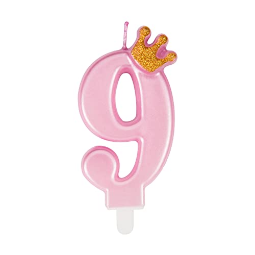 Bougies d'anniversaire roses mignonnes avec couronne, bougies d'anniversaire uniques chiffres 9 pour femme fille Cover
