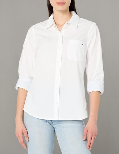 Nautica Women's Button Front Long Sleeve Roll Tab Shirt3