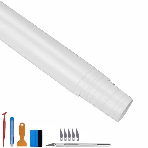 Image of LZLRUN High Gloss Vinyl Realistic Paint Wrap Roll Car Sticker Film Decal Bubble Free Come with Installation Tool Set (White, 1ft x 10ft)